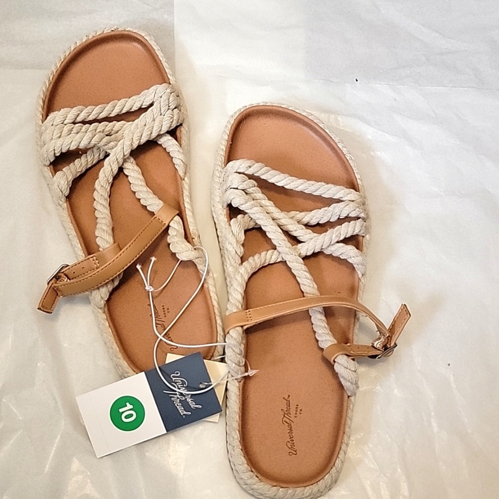 NWT Universal Threads Serena Nautical Rope Sandals Vegan Leather Flats - Picture 2 of 9